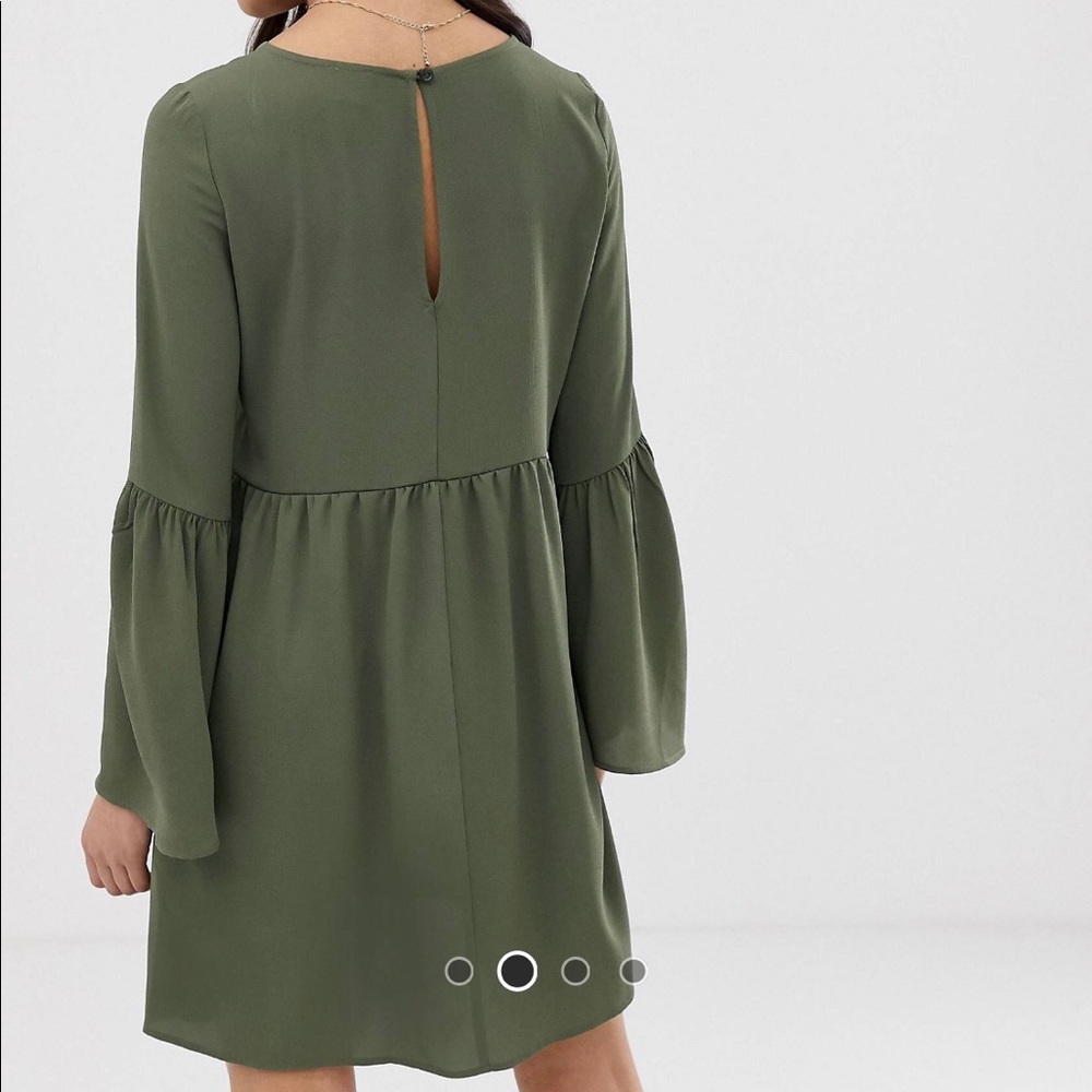 ASOS Olive Green Dress with Bell Sleeves - Picture 3 of 6
